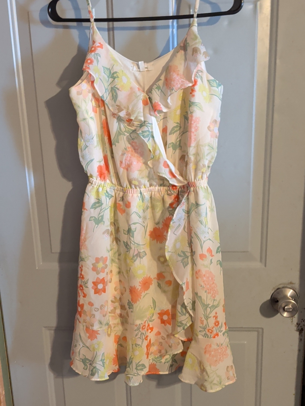 Maurices Floral Ruffle Mini Dress - Cream & Coral